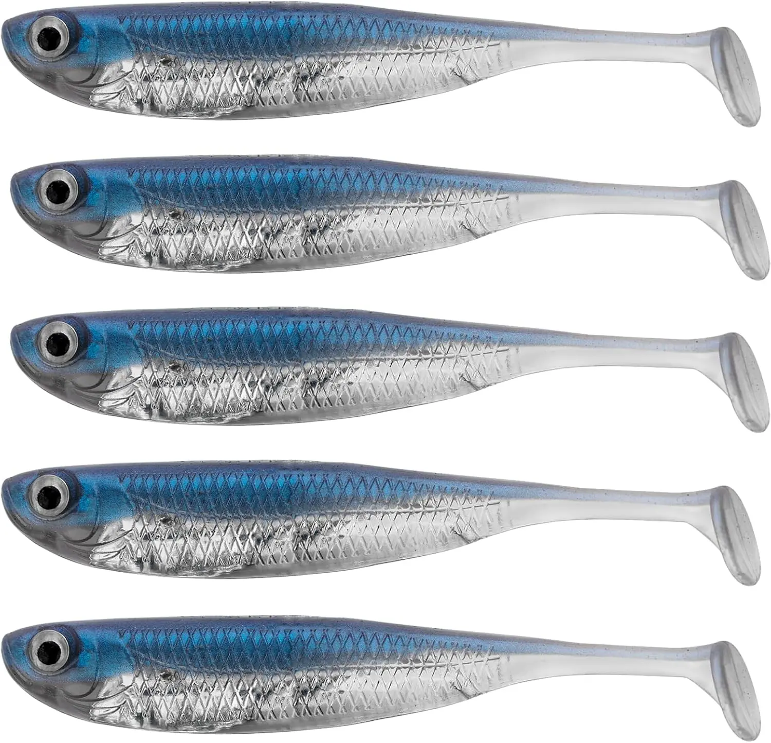 QualyQualy 6pcs Torpedo Fishing Lure - Paddle Tail Soft Topwater Bass Fishing Lures, Lifelike Shad Imitation, 3D Eye, Realistic Scale Pattern, Deadly Swimming Action, Durable Fishing Soft Plastic for Freshwater, Ideal for Bass Anglers, Soft Plastic Bass F
