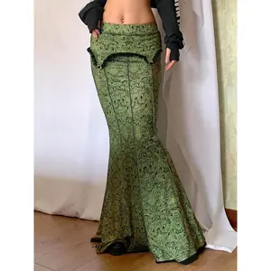 Vintage Print Patchwork Mermaid Long Dress, Fashionable and Elegant