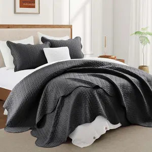 IR Imperial Rooms Twin Quilt Bedding Set Size (68” X 86”) + 1 Pillow Shams (20” X 26” + 2”) - 2 Pcs All Season Lightweight Reversible Microfiber Coverlet Embossed Quilt Bedspread (Charcoal)