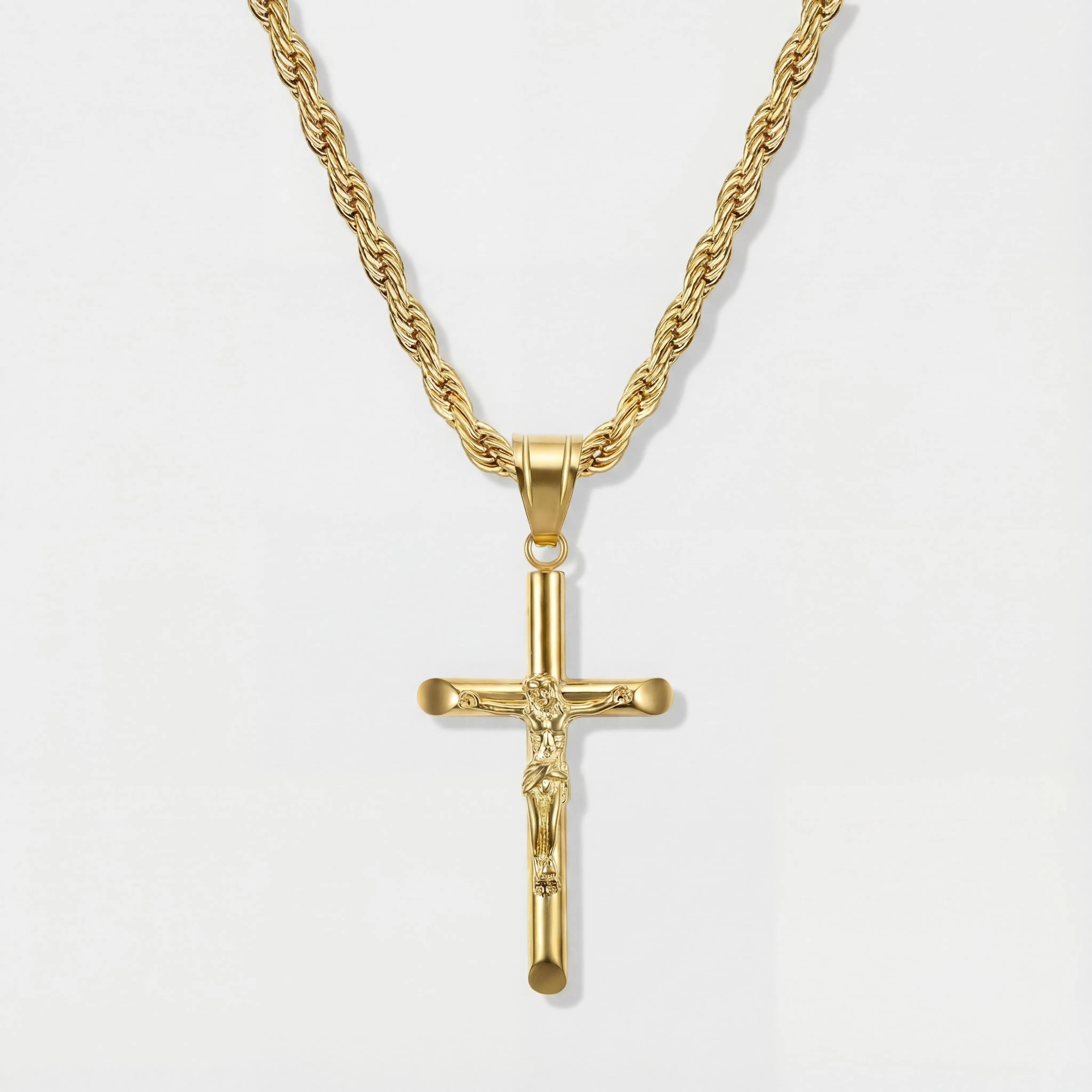4mm Rope Chain Necklaces with 14K Gold Plated Crucifix Pendant, Cross Necklace, Chains Necklace, Necklace Gift