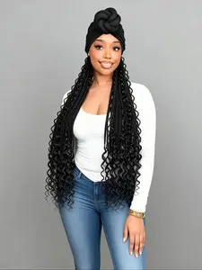 Long Braided Wigs with Baseball Cap, Boho Style Synthetic Full Machine Wigs for Women, Fashionable Hair Wigs for Daily & Workplace Accessories, Curly Wig