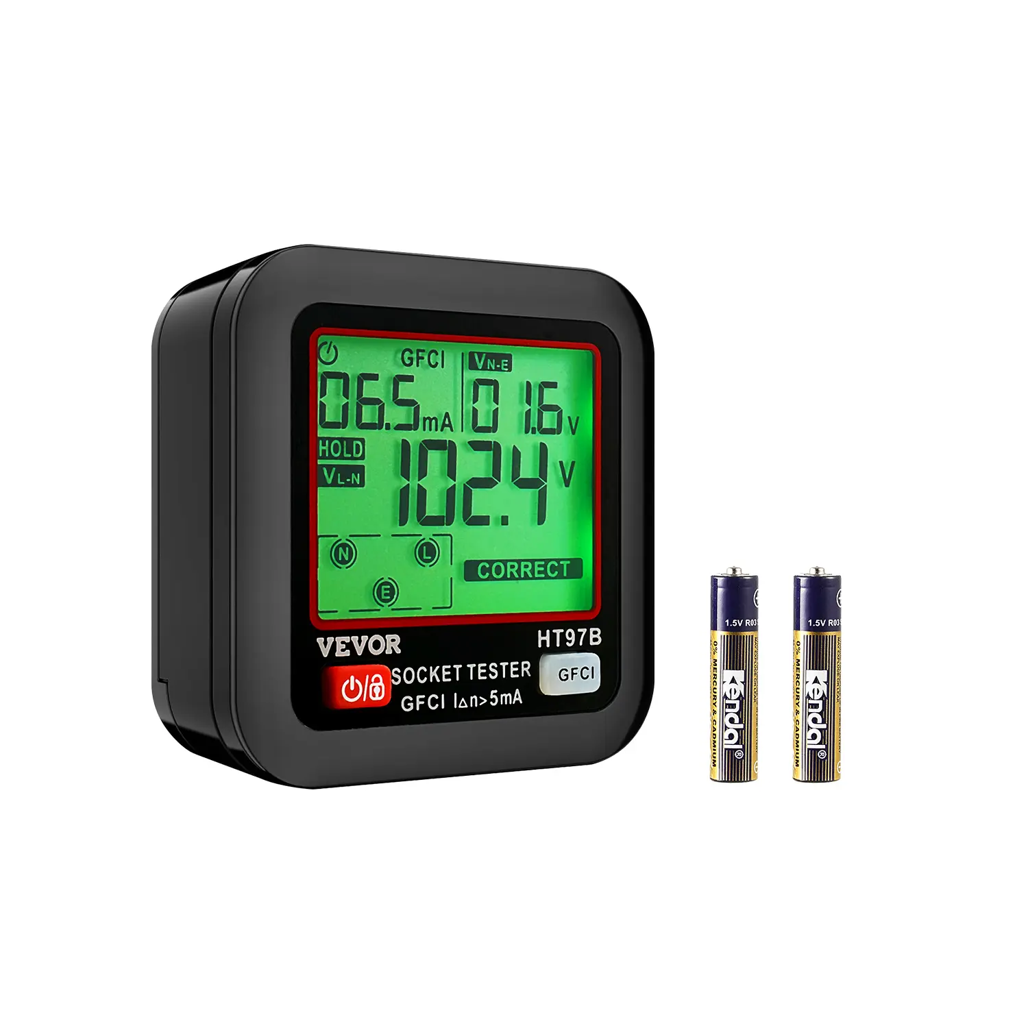 【Summerfinds】VEVOR GFCI Outlet Tester with LCD Backlit Display, 3-Prong Receptacle Detector, 7 Common Wiring Fault Checks, 5-Minute Auto Shutoff, Low Battery Indicator, CAT II 300V Rating, Voltage Tester Ideal for Office Checks, Wiring Tests