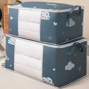 Large Canvas Cloud Pattern Storage Bag with Zipper and Handle, Dustproof Organizer for Clothes Blankets, Fashion Home Organization Accessory