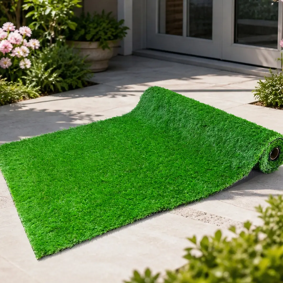 2-Pack 3.3ft x 10ft Artificial Grass Rug Realistic Synthetic Thick Fake Faux Grass Turf Mat with Drainage Holes, UV Resistant Pet-Friendly Indoor Outdoor Garden Lawn Landscape Carpet, Green Polypropylene, Green Color Options, Color: Green