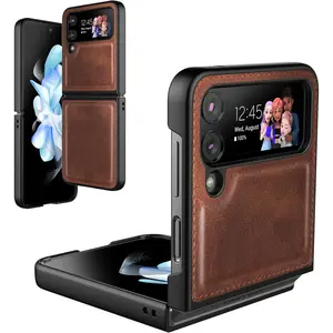 X-PCS10   Case for Samsung Galaxy Z Flip 4 5G 2022, Galaxy Z Flip 4 Leather Case, PU Leather + Hard PC Shell Ultra Thin Slim Durable Protective Phone Case Cover for (Brown)