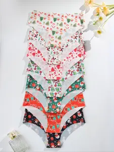Women's Solid Color & All Over Print Brief, Soft Comfy Breathable Seamless Knicker for Daily Wear, Underwear for All Seasons