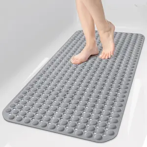 OTHWAY Bath Tub Shower Mat Non Slip, Bathtub Floor Liner Mats for inside Shower Bathroom, Suction Cups and Drain Holes for Feet Scrubbing, Machine Washable, Soft on Feet, 35X16 Inch, Grey