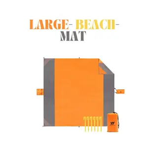 Large Beach Blanket Sandproof Heat-Resistant Beach Mat Machine Washable Camp Blanket Packable Pocket Blanket Orange 83 * 79inch Fits 4-7 Persons