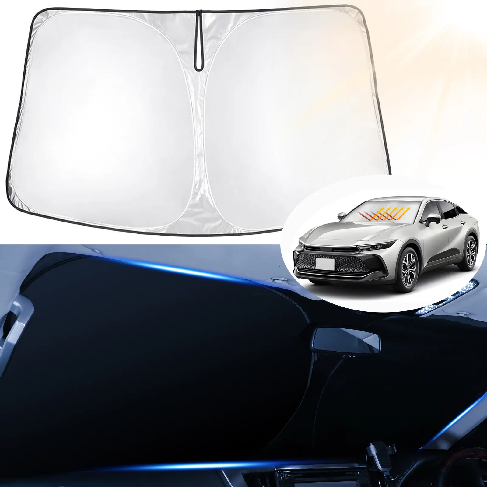 Canvcle Windshield Sun Shade for Toyota Crown 2023-2026 Foldable 240T 5 Layers Reflective Fabric UV Protection Car Sun Visor Protector Blocks 99% Sun Rays Custom Fit