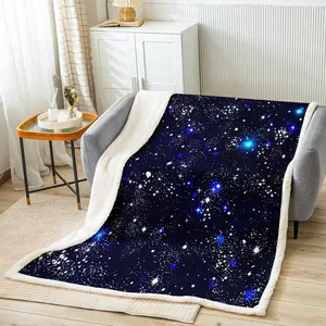 Blue Galaxy Adult Fleece Throw Blanket,Starry Sky Blanket for Outer Space Themed Chic Warm Men Women Sherpa Blanket, Twin 60"x80"