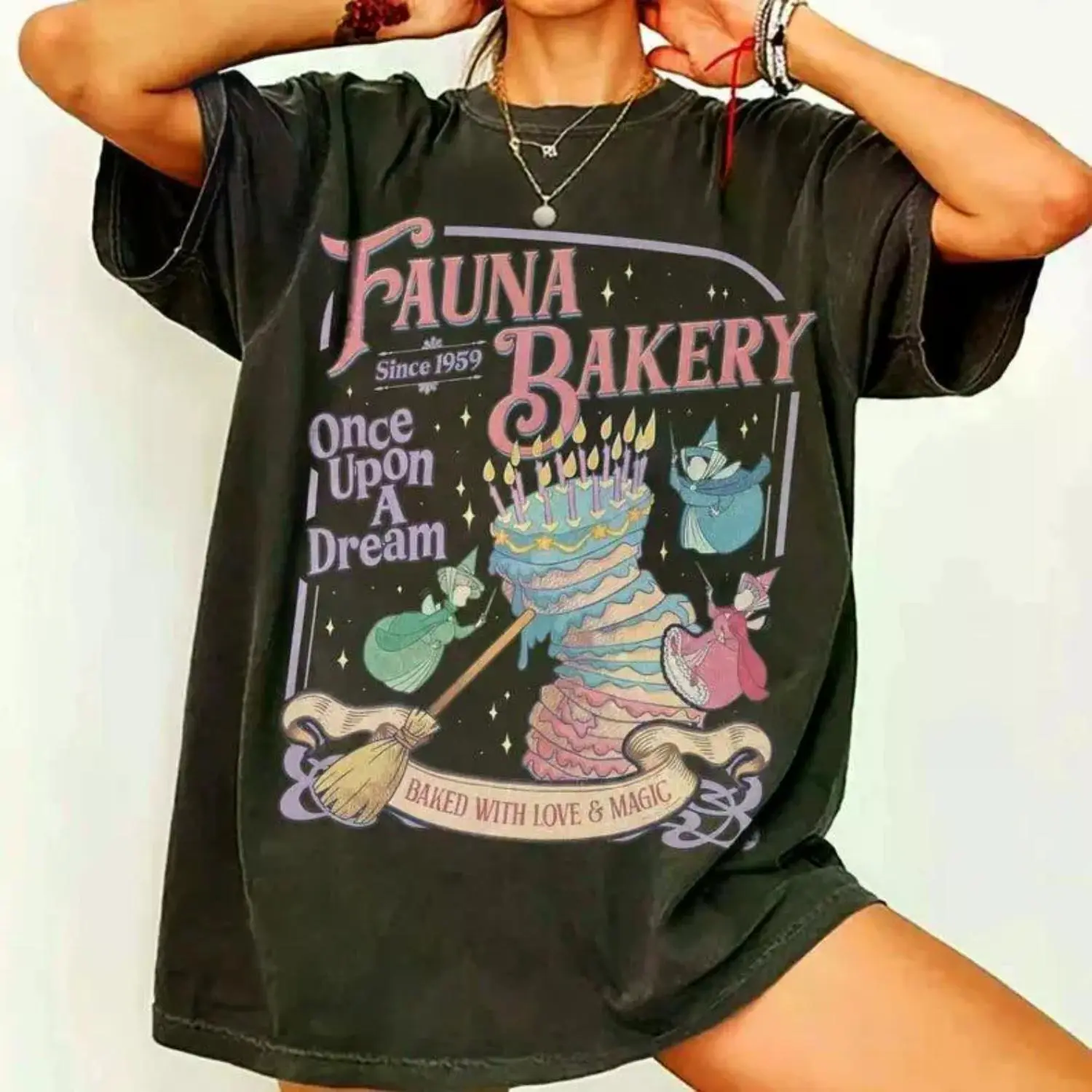 Women's Whimsical Fairy Godmother Cotton Tee - Retro Princess Cake Design, Cottagecore & Fairy Aesthetic, Essential Comfy Wear Casual Anniversary