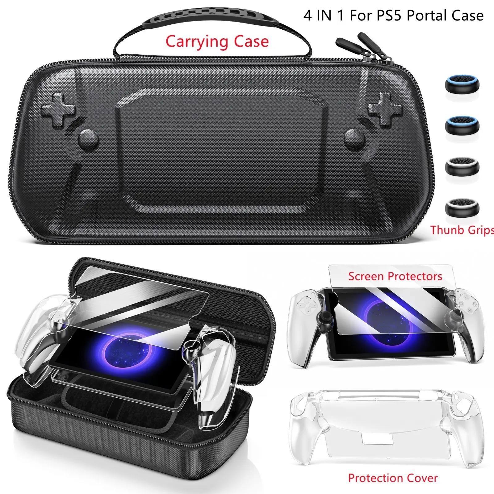 12 IN 1 Set Compatible with PlayStation Portal Remote Player 5 Accessories Bundle for PS5 Portal, Hard Carrying Case for PS 5 Portal, 9H Screen Protector Hard PC Clear Cover Skin w 4 Thumb Grip Protection Console