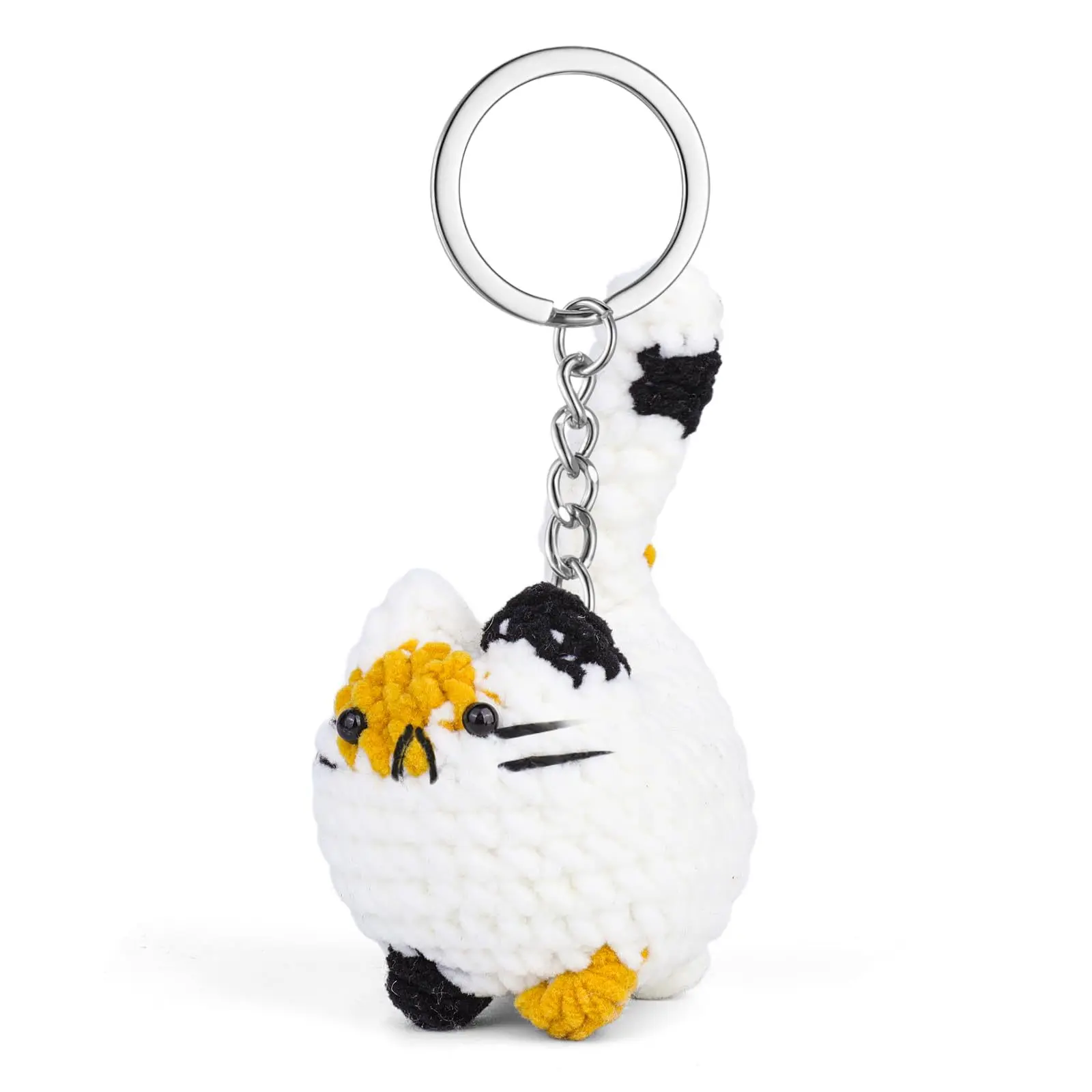 Crochet Cat Keychain, Cute Yarn Kitty Bag Charm with Key Ring, Multiple Color Options for Backpacks, Purses and Tote Bags