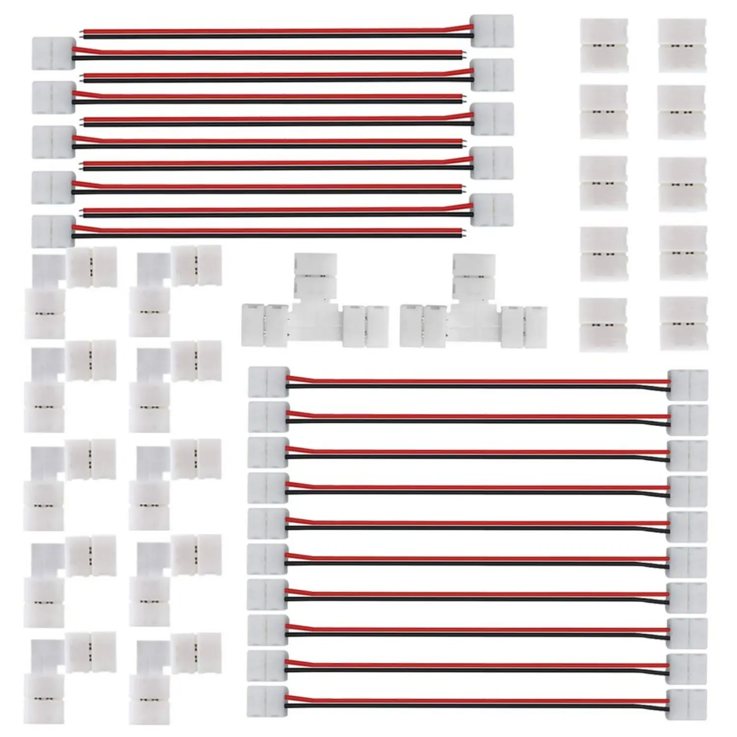 2Pin 8mm Wide SMD 3528/2835 Flexible LED Strip Connector Kit, Copper, Polyvinyl Chloride Cover, Flexible Wire, Snap-Down Design - 2Pin Right Angle Corner, T-Shaped, Gapless Join Connectors, Strip Jumper Wires (Not COB) for Home Improvement (Max 6A@12V)