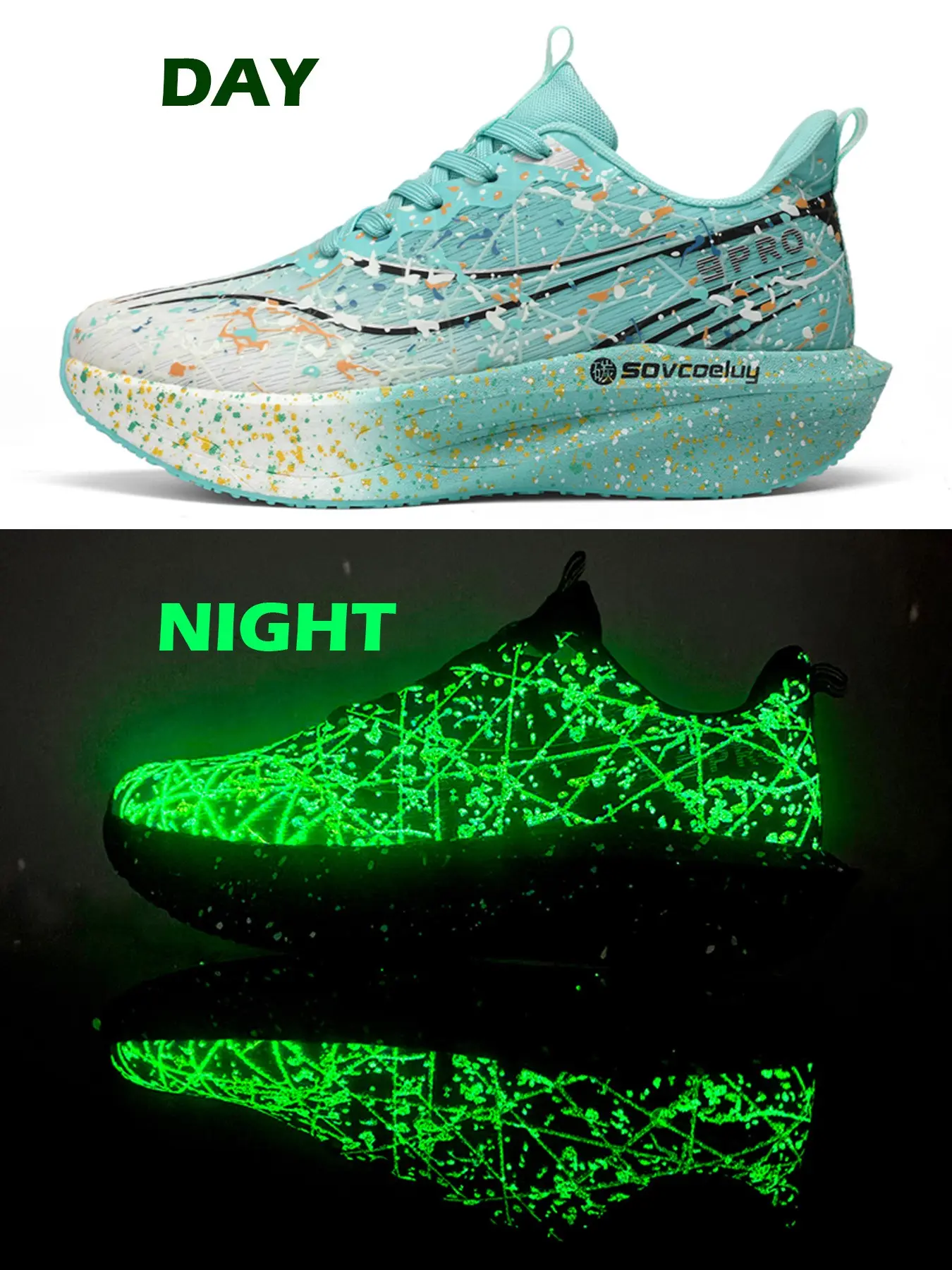 Unisex Glow in the Dark Upper Carbon Plate Running Shoes Ultra Light Breathable Top Quality Outdoor Jogging Shoes for Men Women Daily Running Fashion Running Sneakers