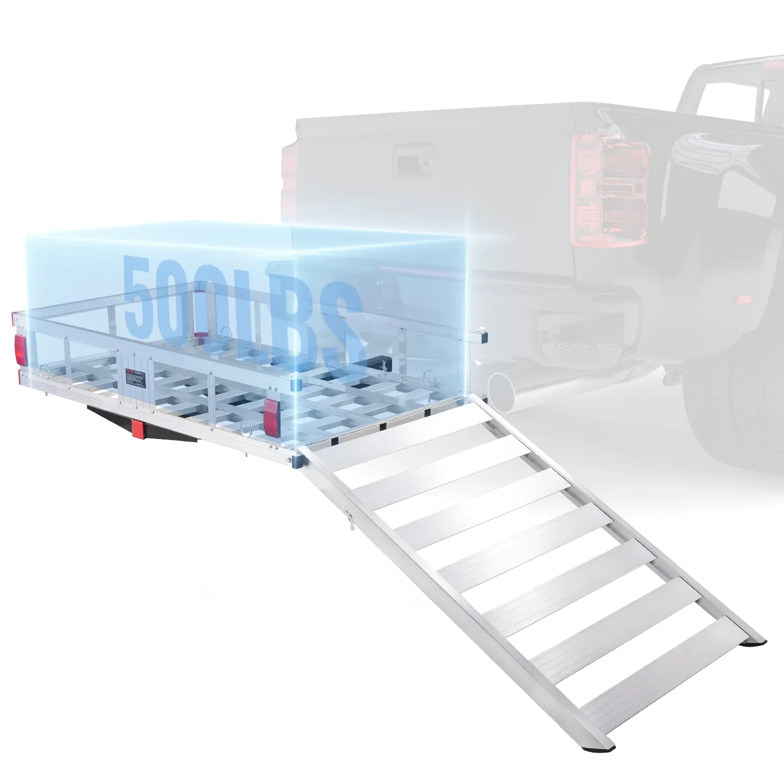 【Summerfinds】VEVOR 50 x 29.5 x 8.7 inch Hitch Cargo Carrier,500lbs Capacity Trailer Hitch Mounted Cargo BasketAluminum Luggage Carrier Rack with Folding RampFits 2" Hitch Receiver for SUV Truck Pickup Camping