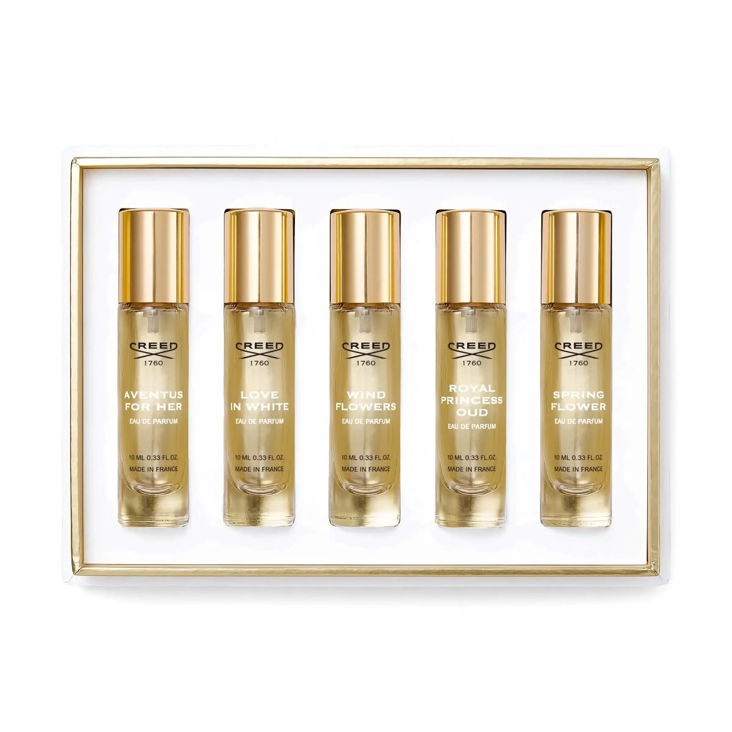 Creed Women's 5 x .34 Ounce Aventus For Her, Love In White, Wind Flowers, Royal Princess Oud, Spring Flower Eau de Parfum