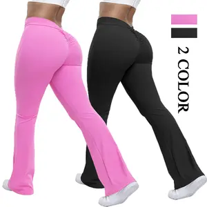 Back Flared High Waist Sports Leggings Women Gym Yoga Pants Soft Breathable 4-Way Stretch Abdominal Control Fitness Workout Trousers