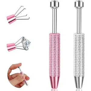 2 Pcs Piercing Ball Grabber Tool, Mini Grabber Pen Stainless Steel & Needle Ball Holder Tool for Changing Jewelry Ball Grabber, 4 Prongs Claw Tweezers Pick up Tool Small Parts Pickup Grabber ,Pin Thread Body Piercing Kit for Ear Nose Lip