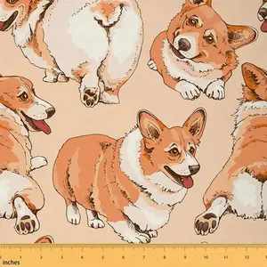 Cute Corgi Dog Upholstery Fabric by The Yard,1 Yard,Kawaii Dachshund Fabric for Upholstery and Home DIY Projects,Cartoon Puppy Dog Waterproof Fabric
