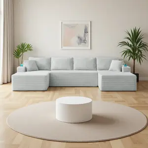 Modern Fabric Boneless Deep-Seat Sofa, U-Shaped Sectional Couch for Living Room, Cloud-Like Upholstered Sofa with 2 Ottomans (No Assembly Required,)
