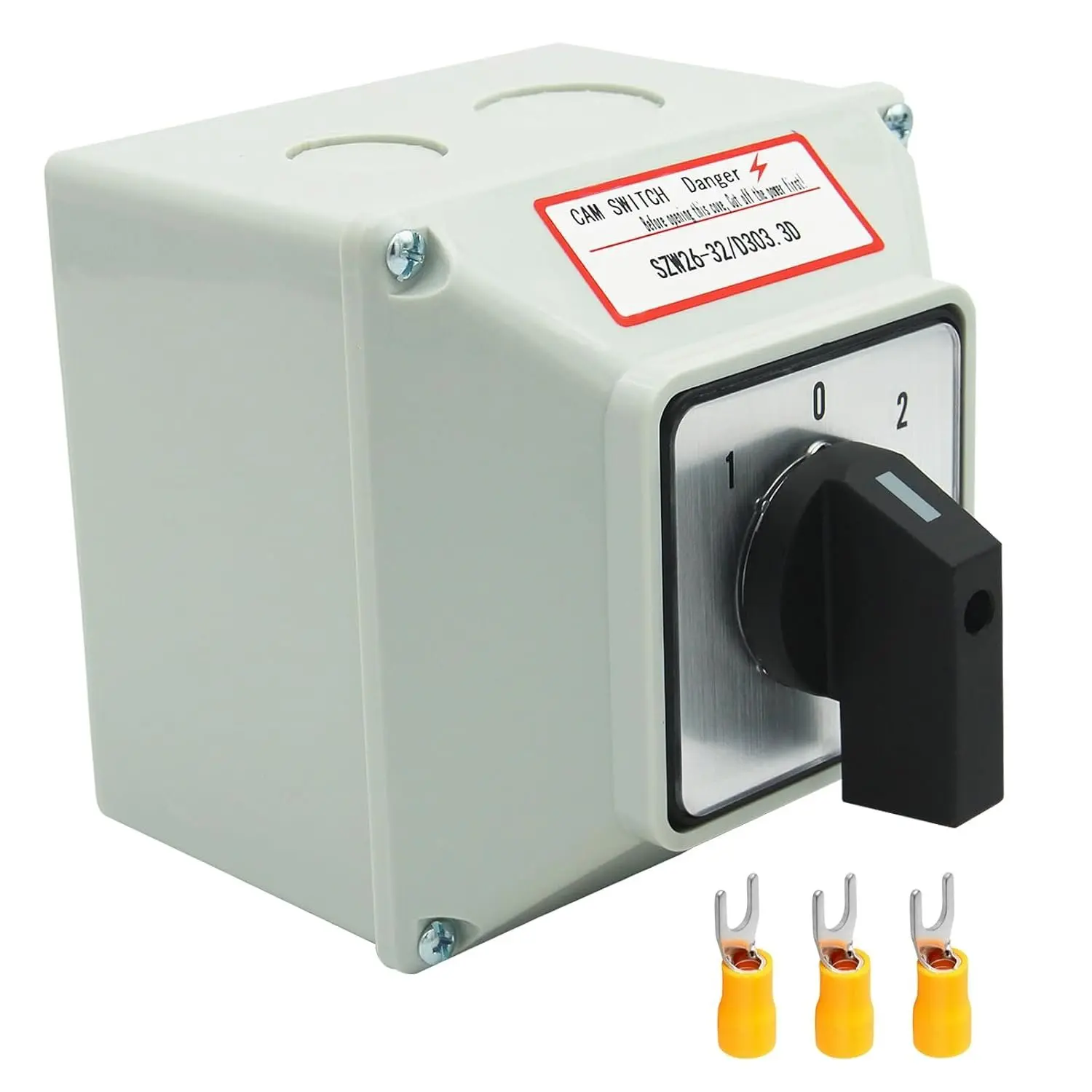 32A Rotary Changeover  With Exterior Box, 3 Position 3 Phase 12 Terminals, 2-Way 3NO 3NC Universal Selector, Cam  Box IP65, CE (30 Amp.)