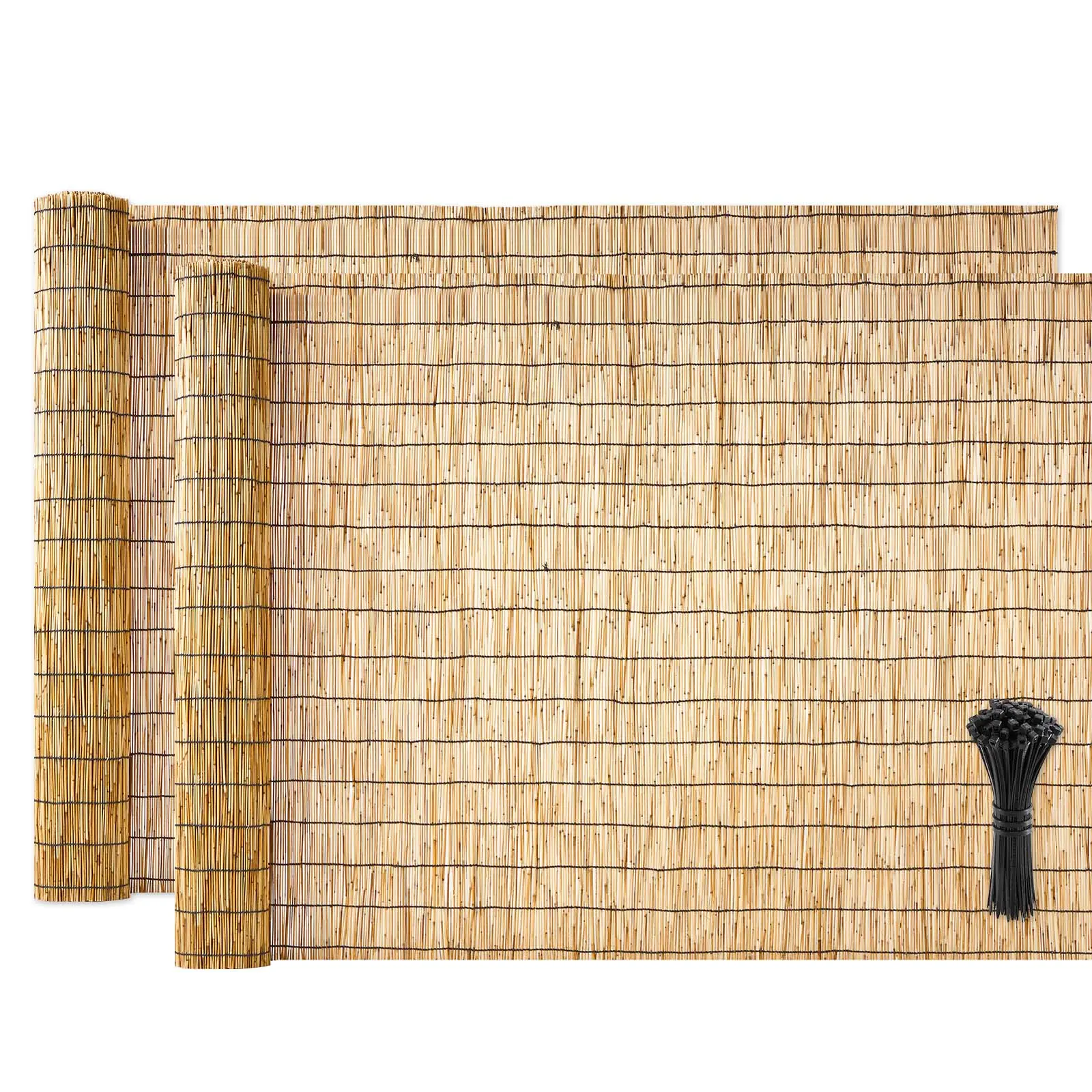VEVOR Natural Reed Fencing Rolls, 2-Pack 4ft x 16.4ft, 70% Light Filter, Weather Resistant, Easy Installation, Supports Trimming, Warm Organic Look, Backyard Divider Privacy Screen for Balcony Patio Garden Outdoor