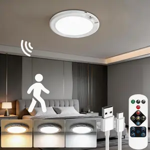 Smart Motion-Sensing LED Ceiling Light — USB Rechargeable Wireless Fixture with Remote Control, Dimmable 3-Color Temperature Settings — Ideal for Hallways, Closets, Kitchens, and Bathrooms