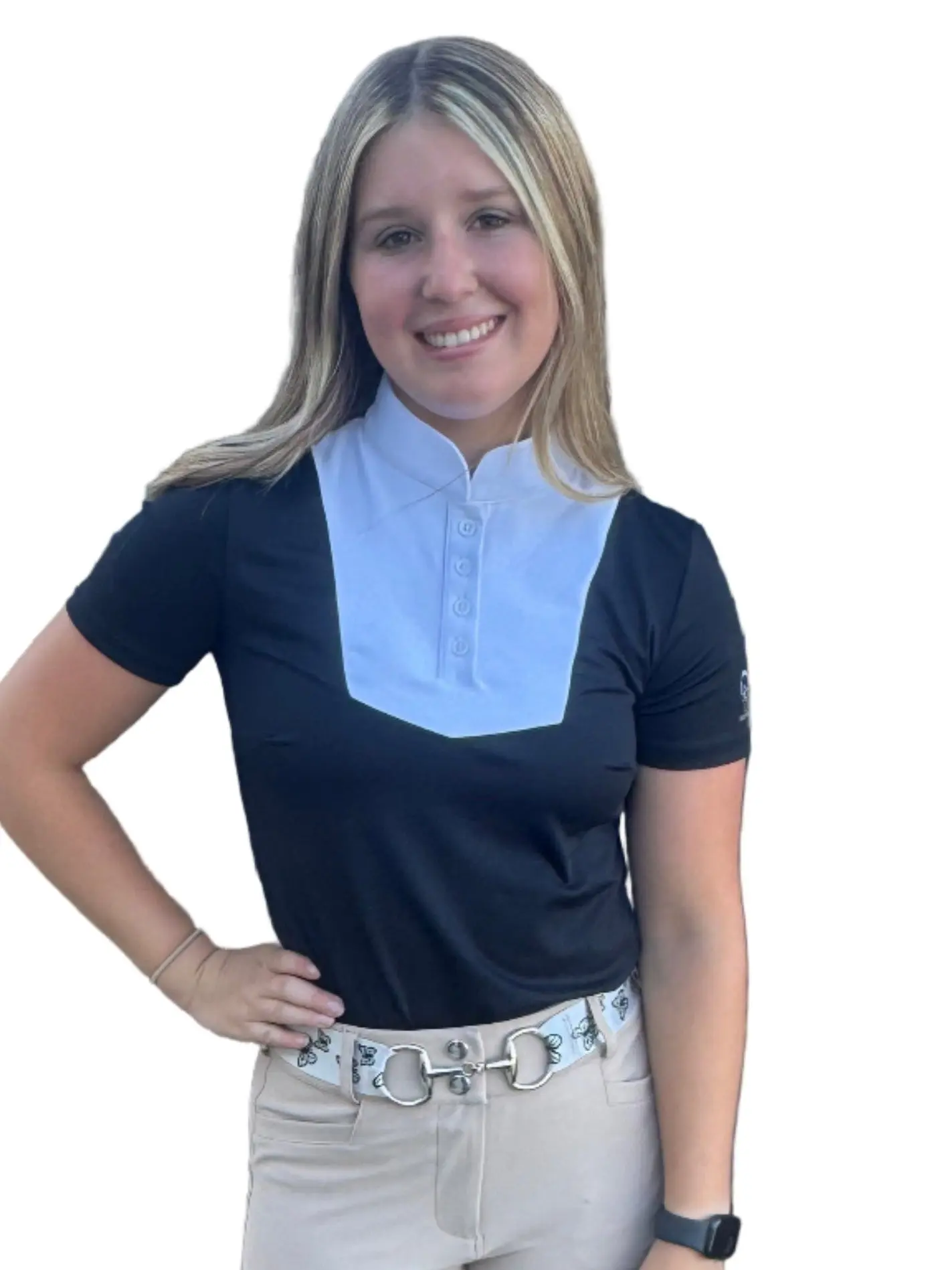 Navy white Equestrian two tone show short sleeve shirt CM logo on sleeve