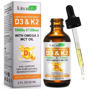 Liquid Vitamin D3 K2 5000 iu & 120 mcg - Vitamin D with MK7 Vitamin K2 Drops - Bone Density & Heart Support Liquid Vitamins for Women & Men, High Absorption Vit K2 D3 Vitamin Supplement - 2 fl oz