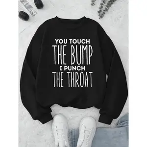 Funny 'Don't Touch The Youngsters Bump' Maternity Sweatshirt - Soft Crew Neck Long Sleeve Black with White Lettering Print Casual Style for Pregnant Women | Pregnancy Clothing | Comfortable Gift Idea