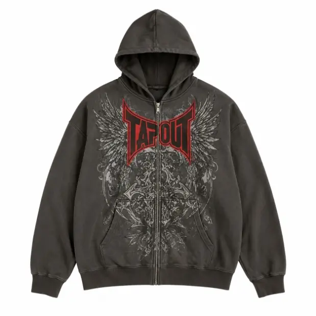 TAPOUT Zip-Up Hoodie Ecko Vintager Unisex Hoodie Men's Y2K Grunge Anime Grunge Printed Zip-Up Hoodie High Street Harajuku Kpop Loose Hoodie