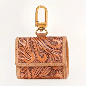 Gloriana Clip-On Bag Charm, Western Hand-Tooled Calfskin Leather, Miniature Purse for Handbags & Keychains, Charms For Purses, Bag Charms