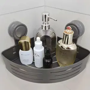 Space-Saving Suction Cup Bathroom Rack, No Drilling Required, Durable Triangular Shelf with Hooks, Suitable for Shower and Wall/tile Storage