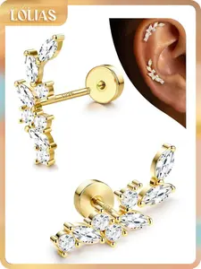 LOLIAS Hypoallergenic Cartilage Earrings for Women Flat Back-925 Sterling Silver Post Stud Flatback Earrings for Sensitive Ears-20G Ear Crawler Climber Cartilage Earring Tragus Conch Helix Piercing Jewelry