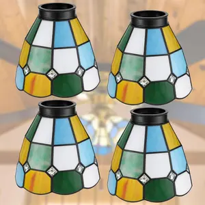 4 Pcs Lip Stained Glass Lamp Shade, Tulip Shades Ceiling Fan Light Cover, Ceiling Fan Globes Replacement, Colored Light Fixture Replacement Lamp Shade(Multicolor)