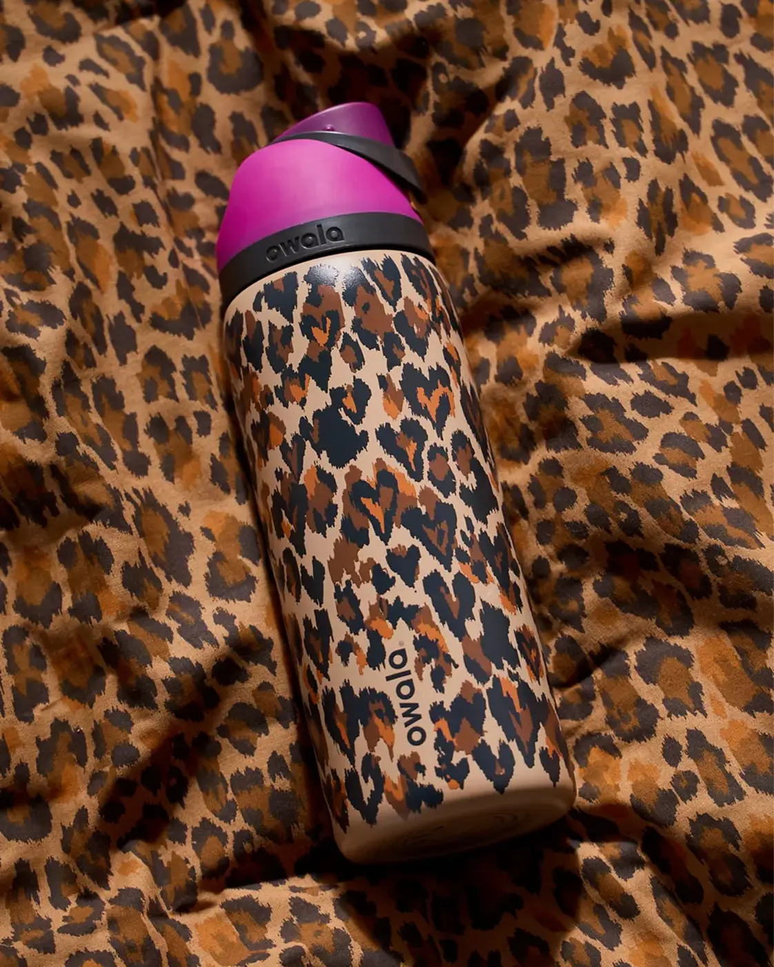 Owala FreeSip 32oz Insulated Stainless Steel Water Bottle, Wild at Heart Leopard Print, Pink Lid, Leakproof Sports Bottle