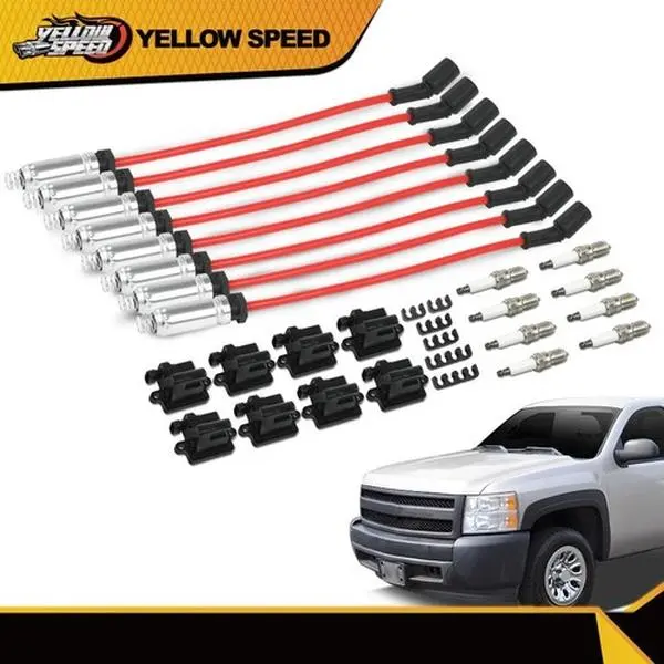 ALLGOOD 8-Piece Packaged Set Ignition Coils & Copper Core Spark Plug Wires, Automotive Auto Accessories for Chevy/GMC 4.8L,5.3L,6.0L Vehicles - Direct Replace Multiple Fits Engine Repair Part, 8-Piece Kit