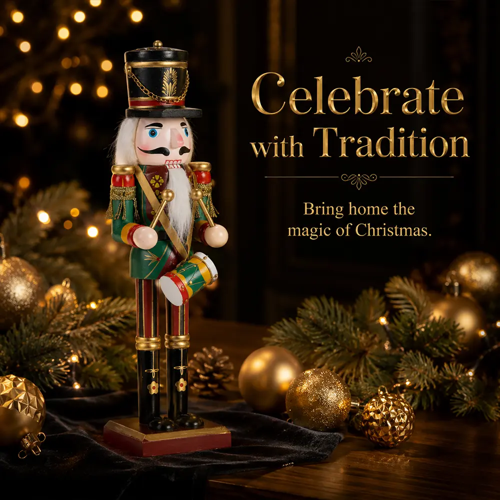 30cm Wooden Nutcracker Soldier with Drum, Christmas Nutcracker Ornament, Traditional Xmas Decor, Holiday Tabletop Figurine Gift for Home Party