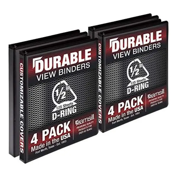 Samsill MP46410 Durable 0.5 in. View D Ring Binder, Black