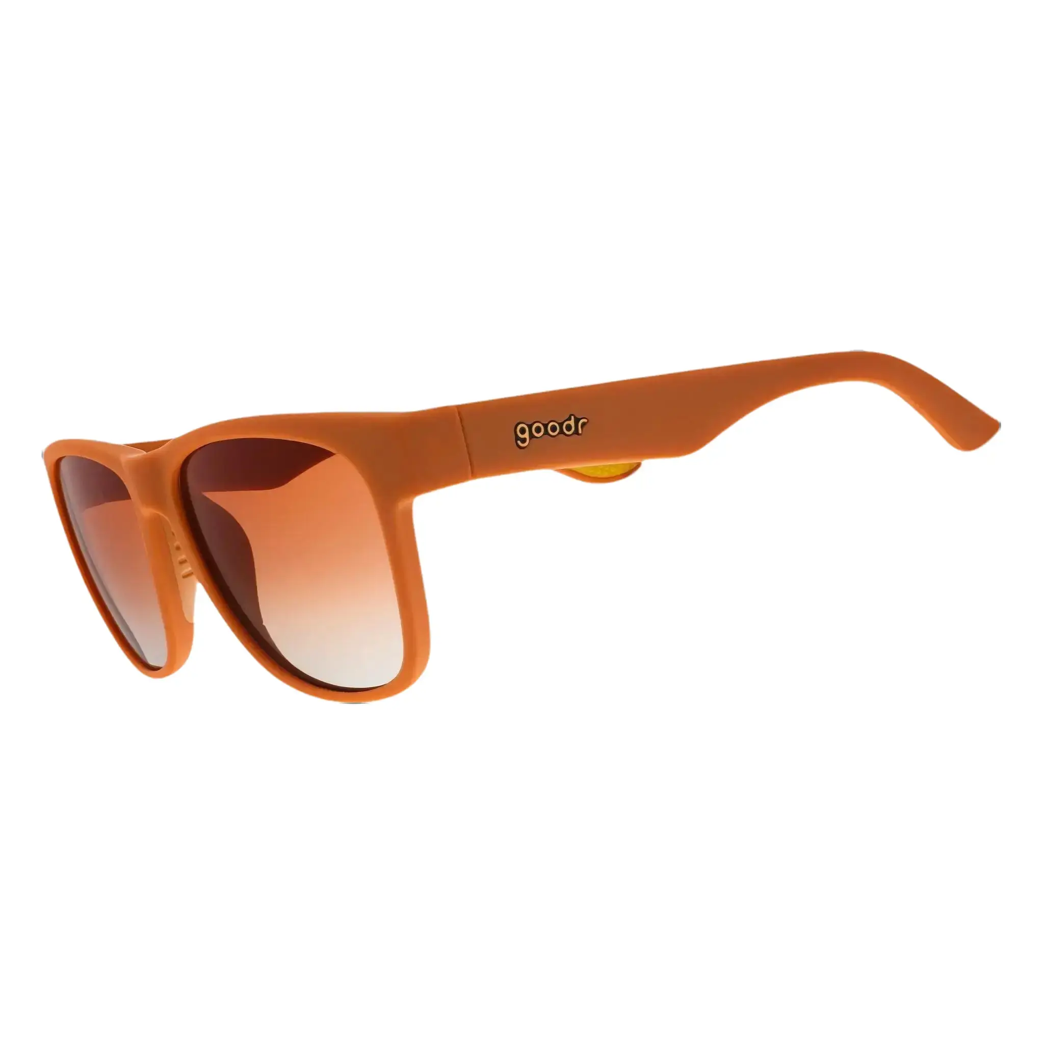 goodr Mayor of Pangaea Large Size (BFG) Solid Brown Frame with Orange Gold Ocean Lens, UV400, No Slip No Bounce No Tangle