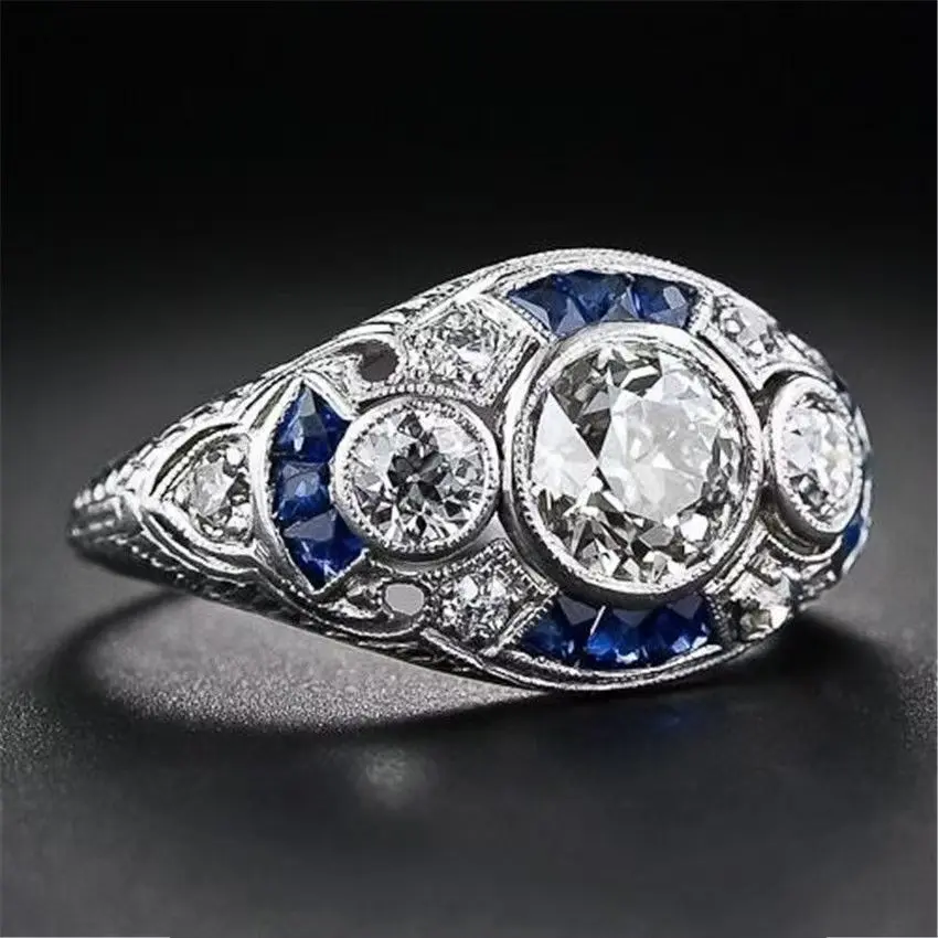 JZT-02 Zircon Ring – Art Deco Chic, Genuine Platinum Plated