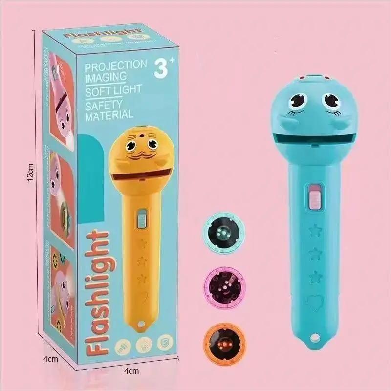 Children’s projection flashlight, bedtime story projector toy, includes 3 slides with 24 patterns, made of safe ABS material, an interactive STEM early learning tool for toddlers, portable visual cognition  graduation gift, easy-to-use science aid tool.