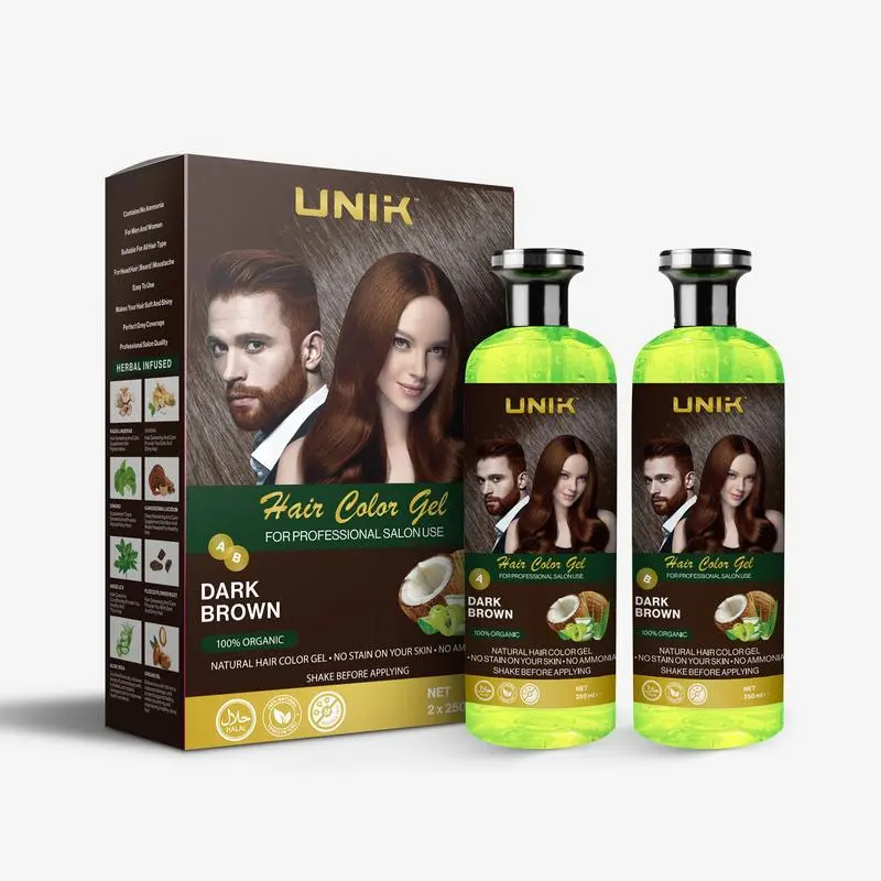 Hair Color Gel for Full Grey Coverage, Ammonia-Free, 2x250ml Haircare Pack for Men and Women - Dark Brown or Natural Black, Beauty Products