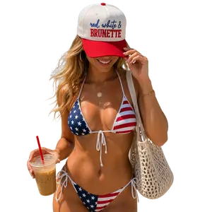Red White & Brunette Hat Independence Day Embroidered brunette hat,Trucker Hat Patriotic Canvas Mesh Back Adjustable Snapback Closure Durable Lightweight for 4th of July Memorial Day cap trendy meme gift holiday celebration golf funny casual cap