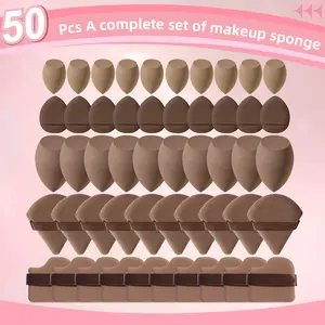 50pcs Face Makeup Tools Set,10pcs Large Makeup Sponge & 10pcs Fan Powder Puff & 10pcs Mini Makeup Sponge & 10pcs Air Cushion Powder Puff & 10pcs Thumb Powder Puff