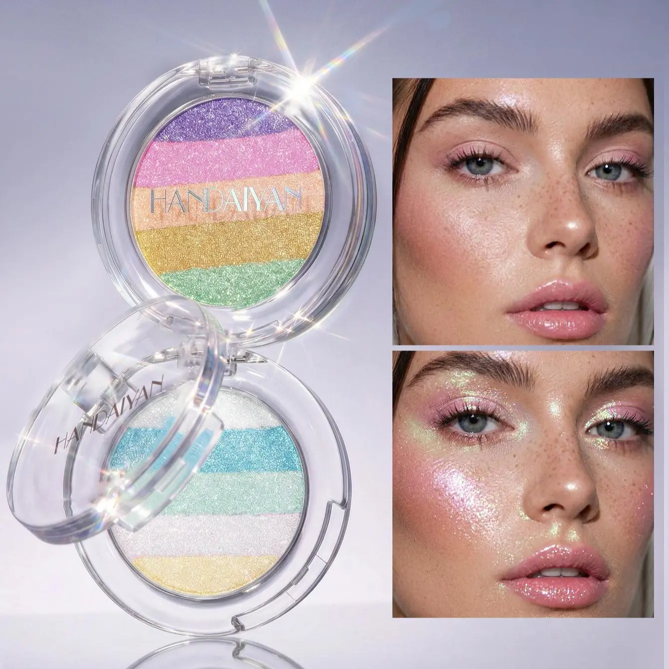 Chameleon Diamond Rainbow Eyeshadow,Holographic 5-color Glitter Eyeshadow,Glitter Highlighter Palette,Multichrome Glitter Metallic Eye Face Highlighter,Long Lasting,High Pigment, Metallic Glitter Sparkling Eyeshadow Eyes Makeup Highlighter