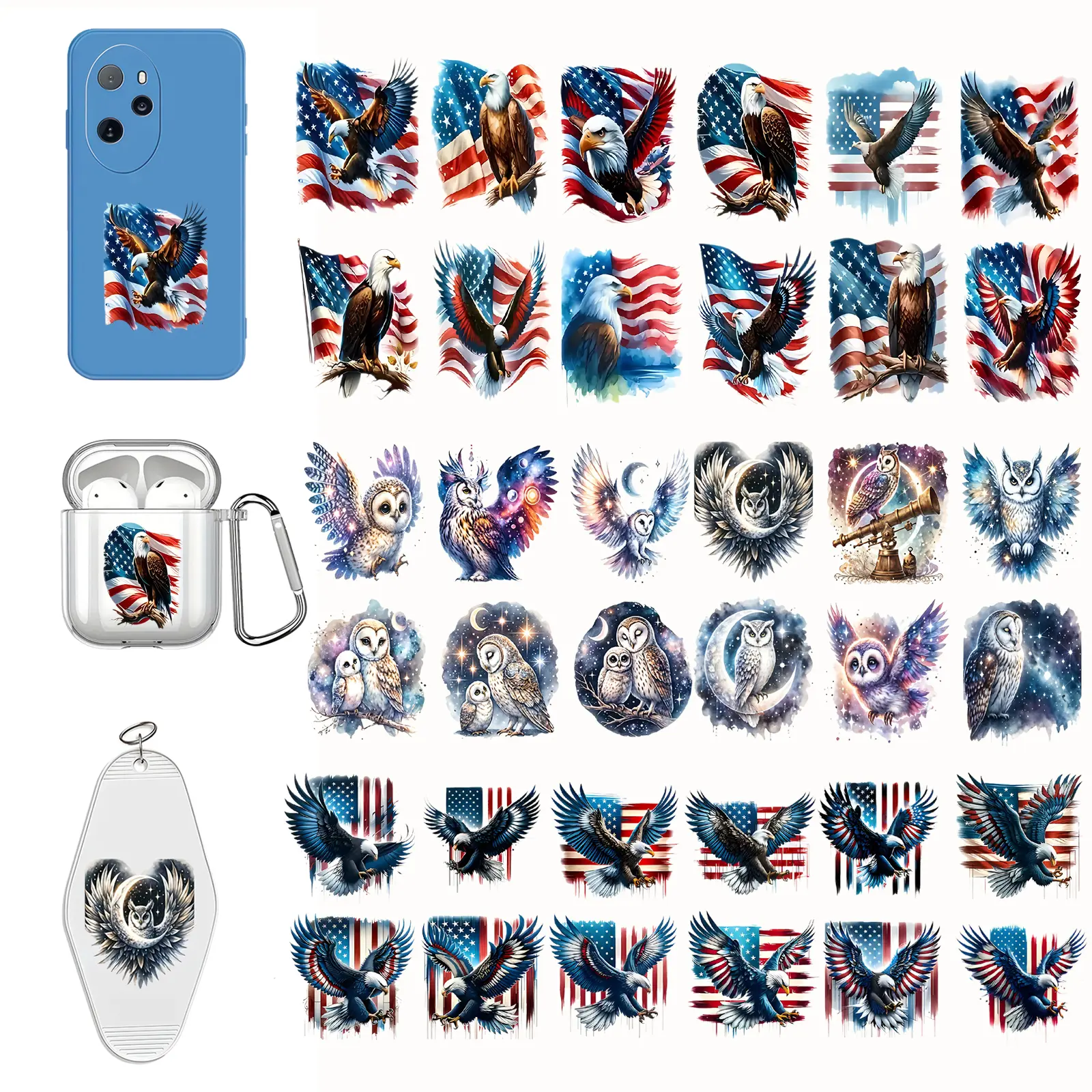 36pcs 3D Bird & Owl UV DTF Cup Wraps Transfer Stickers - Non-Toxic, Waterproof, Tear-Resistant, Easy-Removal Pattern Transfer Sheet Furniture Stickers for Glassware Enthusiasts' DIY Gnome Versatile Decor, Animal