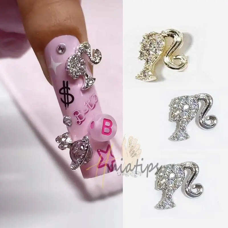 3D Girl Shiny Nail Charm Kawaii Crystal Rhinestones DIY Nail Art Luxury Jewelry Alloy Metal Manicure Accessories