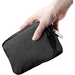 Cute Small Pouch, Makeup Cosmetic Bag,Make up Bag for Purse,Toiletry Zipper Pouch,Tech Bag,Electronic Organizer Travel Case,Storage Pouches for Organization Black